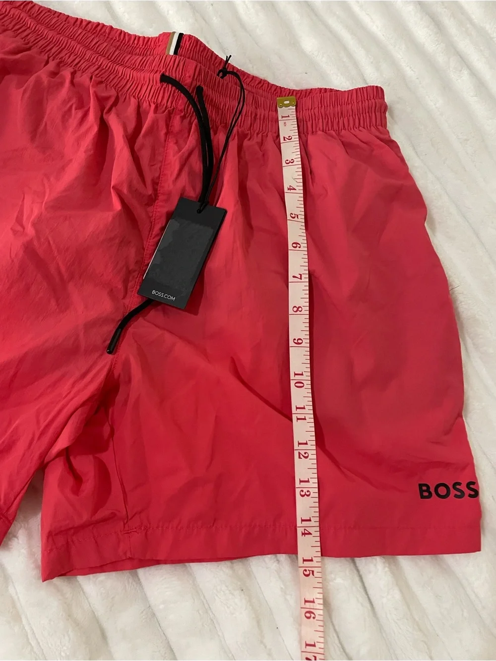 BOSS Men's Coral-Red Swim Trunks with Drawstring